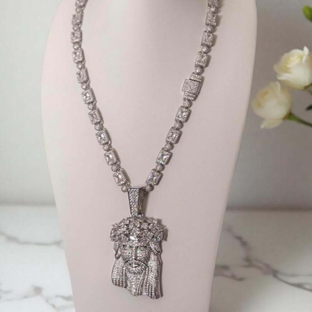 Jesus Pendant And Tennis Cluster 20inch
